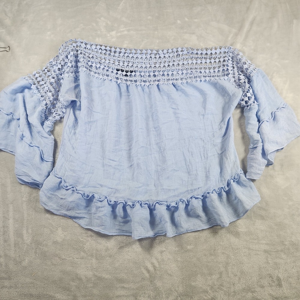 Zac & Rachel Woman Blouse L Blue Boho Flowy‎ Lightweight Peasant Top Cottagecore